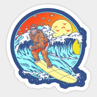 Surfing Bigfoot Funny Beach Sasquatch Surfer Waves Retro 80s Sticker